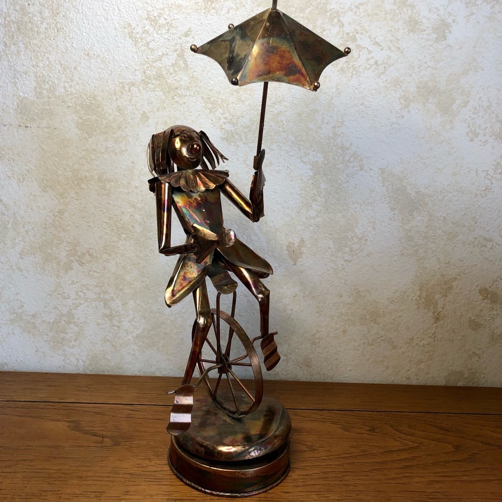 Brass clown on unicycle music box- tested